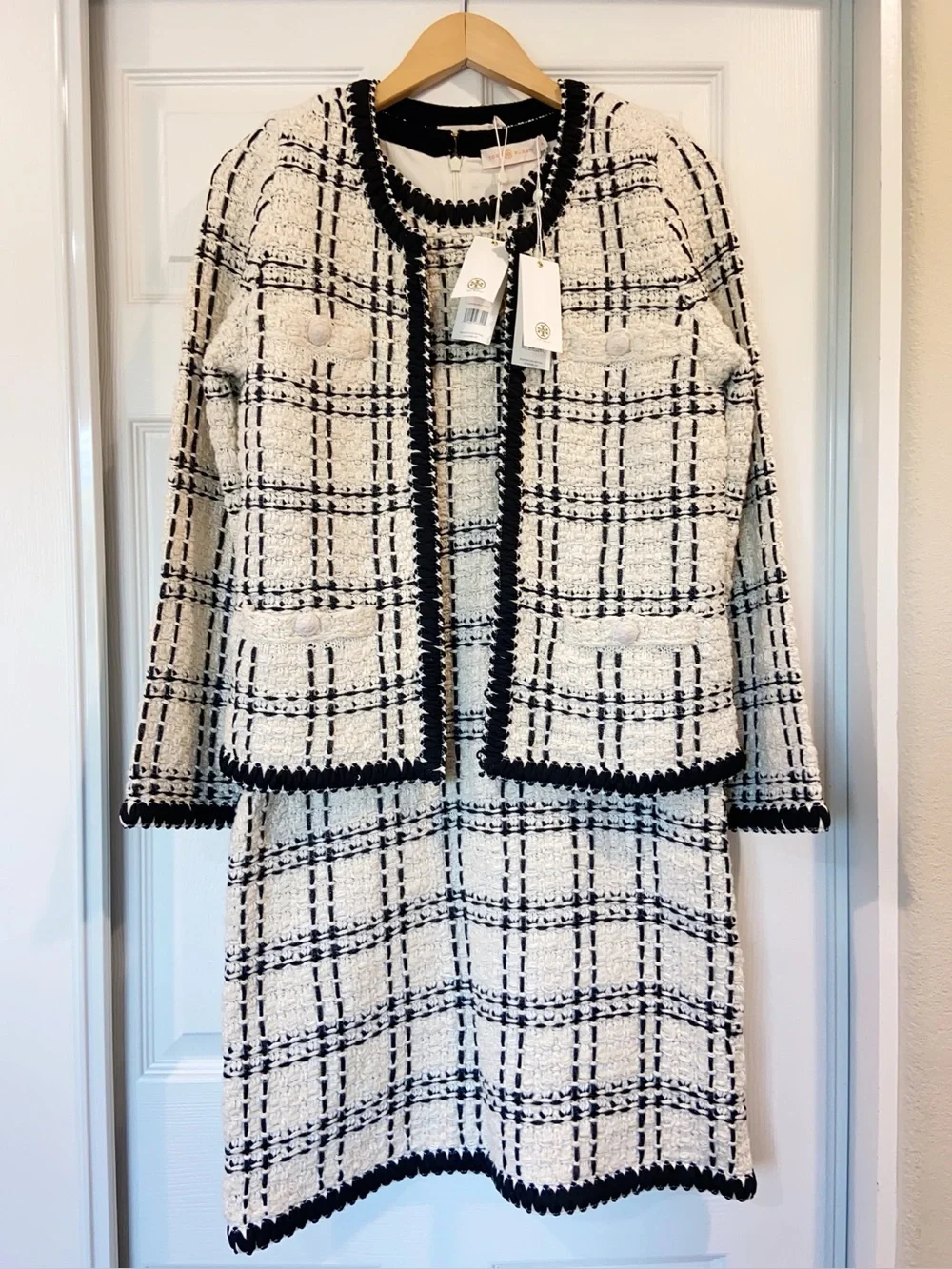 NWT $1196 Tory Burch 2-Piece Tweed Matching Jacket & Shift Dress Set Sz M